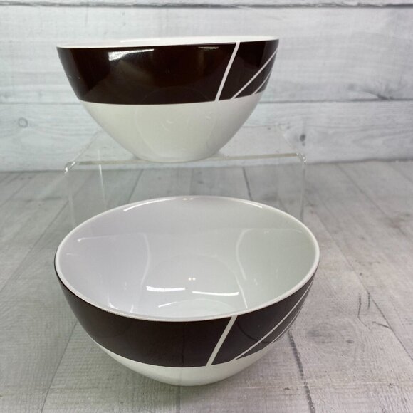 Home Target DUSK Brown Geometric Leaves White Stoneware Soup Cereal Bowls  Set 2 - Picture 6 of 16